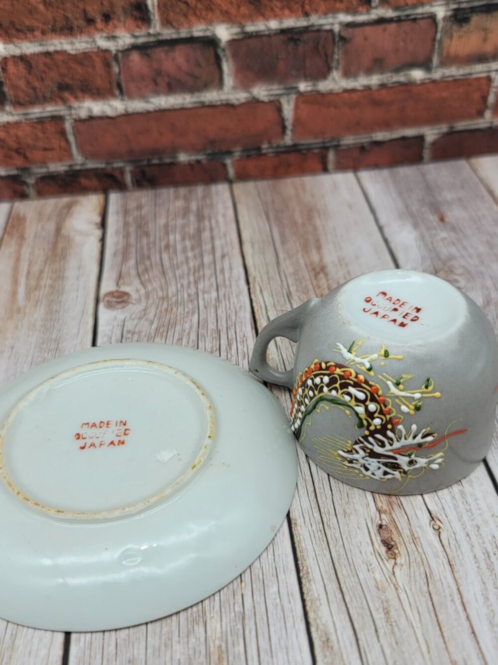Occupied Japan Hand painted Gray Moriage Porcelain Dragonware Mini Cup & Saucer - Picture 9 of 12